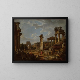 Un capricho del Foro romano - Giovanni Paolo Panini — cuadro enmarcado en la pared