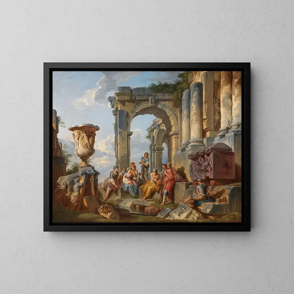 Un caprice avec saint Pierre prêchant aux Romains - Giovanni Paolo Panini — framed artwork on a wall