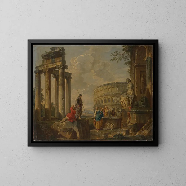 Le Colisée parmi les ruines romaines - Giovanni Paolo Panini — framed artwork on a wall