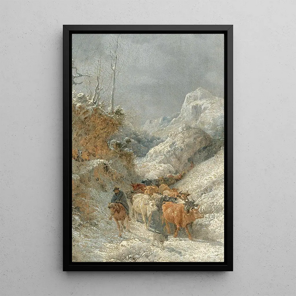 Berger con rebaño de bovinos - Girolamo Gianni — cuadro enmarcado en la pared