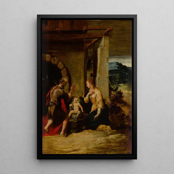 La Santa Familia en un paisaje - Girolamo Mazzola Bedoli — cuadro enmarcado en la pared