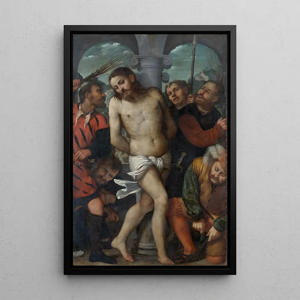 La Flagelación - Girolamo Romanino — cuadro enmarcado en la pared