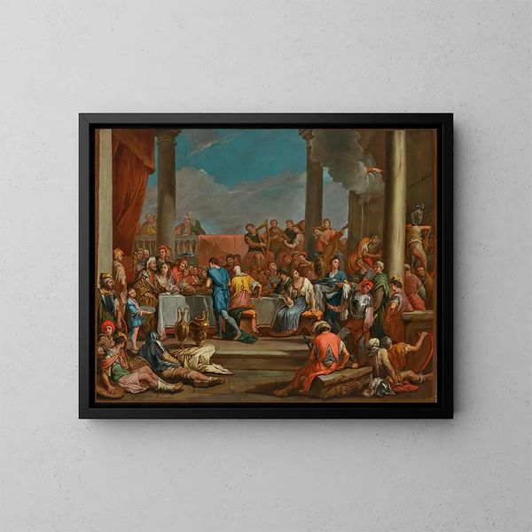 El festín de Baltasar - Giulio Carpioni — cuadro enmarcado en la pared