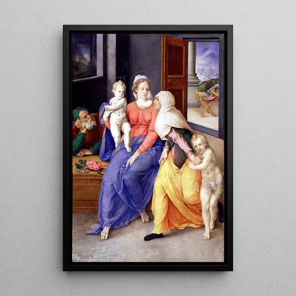 Santa Familia con Santa Isabel y San Juan - Giulio Clovio — cuadro enmarcado en la pared