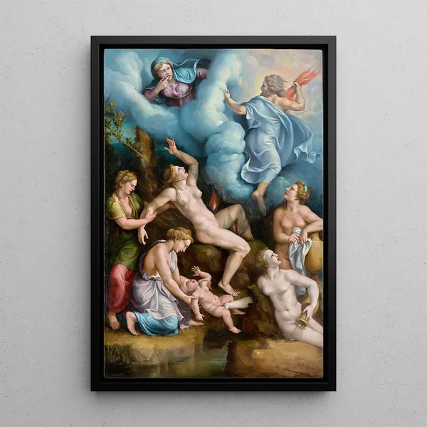La Nacimiento de Baco - Giulio Romano — cuadro enmarcado en la pared