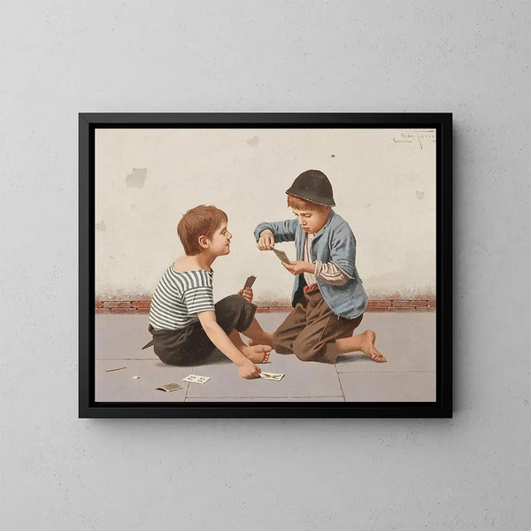 Two card players - Giulio del Torre — framed artwork on a wall