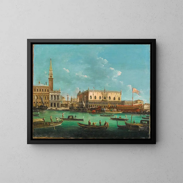 The Bucintoro at the Molo in Venice on Ascension Day - Giuseppe Bernardino Bison — framed artwork on a wall