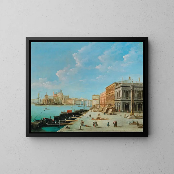 Le Molo vu depuis la Zecca avec la colonne de Saint Théodore à Venise - Giuseppe Bernardino Bison — framed artwork on a wall