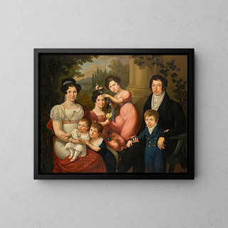 Retrato de familia supuesto de la familia Borbón-Sicilia, María Isabel con su esposo Francisco I de las Dos Sicilias y sus hijos. - Giuseppe Cammarano — cuadro enmarcado en la pared