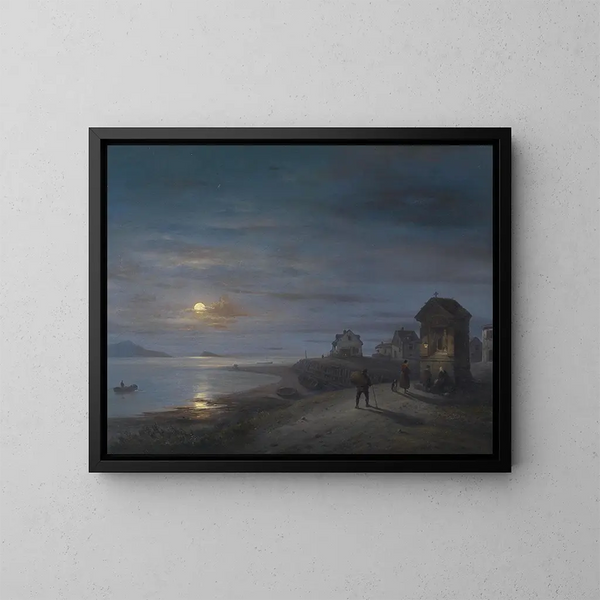 Paisaje costero bajo la luna creciente - Giuseppe Canella — cuadro enmarcado en la pared