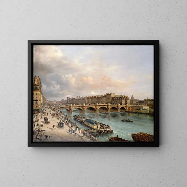 La Ciudad y el Puente Neuf vistos desde el muelle del Louvre - Giuseppe Canella — cuadro enmarcado en la pared