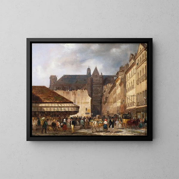 La calle de los Prouvaires y la iglesia de San Eustaquio - Giuseppe Canella — cuadro enmarcado en la pared