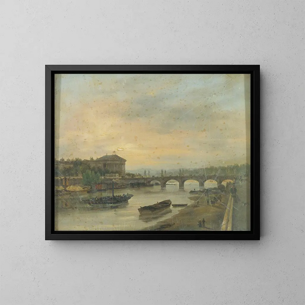 El Palacio de Bourbon y el puente Luis XVI, puente de la Concordia - Giuseppe Canella — cuadro enmarcado en la pared