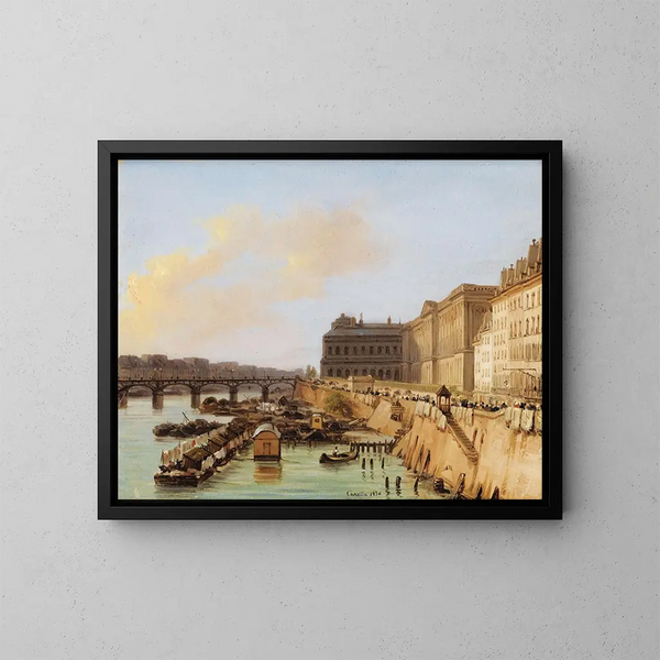 París, vista del puente de las Artes y del Louvre - Giuseppe Canella — cuadro enmarcado en la pared