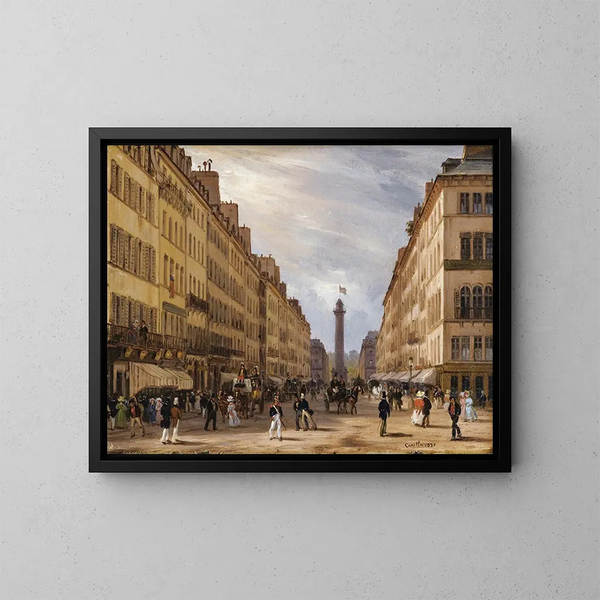 París, calle de la Paz, la plaza Vendôme, fondo - Giuseppe Canella — cuadro enmarcado en la pared