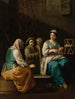 An allegory of winter with a young woman spinning indoors and an old woman and children warming themselves by a brazier - Giuseppe Gambarini — artwork view