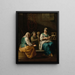 An allegory of winter with a young woman spinning indoors and an old woman and children warming themselves by a brazier - Giuseppe Gambarini — framed artwork on a wall
