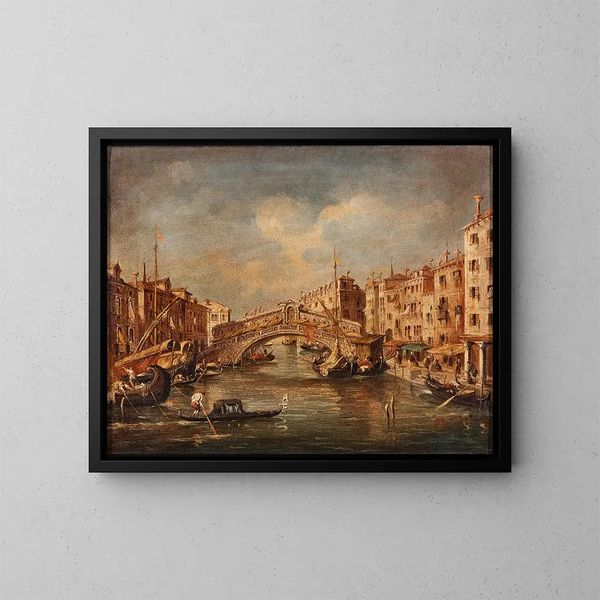 Venecia, el puente del Rialto - Giuseppe Ponga — cuadro enmarcado en la pared