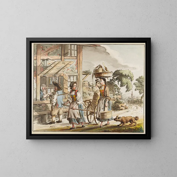 Dos vacas lecheras bernesas - Gottfried Locher — cuadro enmarcado en la pared
