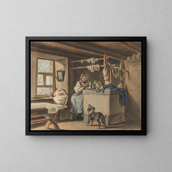Mujer preparando el café - Gottfried Mind — cuadro enmarcado en la pared