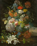 a floral still life with a view of Castel Gandolfo - Gottlob Michael Wentzel — artwork view