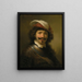 a young man with a gorget and a feathered hat - Govert Flinck — framed artwork on a wall