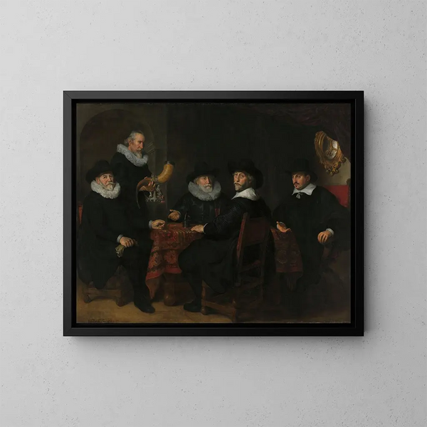 Cuatro gobernadores de la guardia cívica de los arcabuceros de Ámsterdam 1642 - Govert Flinck — cuadro enmarcado en la pared