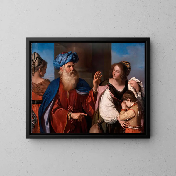 Abraham chassant Agar et Ismaël - Guercino — framed artwork on a wall