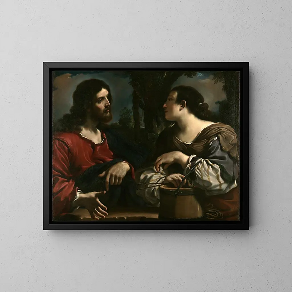 El Cristo y la mujer de Samaria - Guercino — cuadro enmarcado en la pared