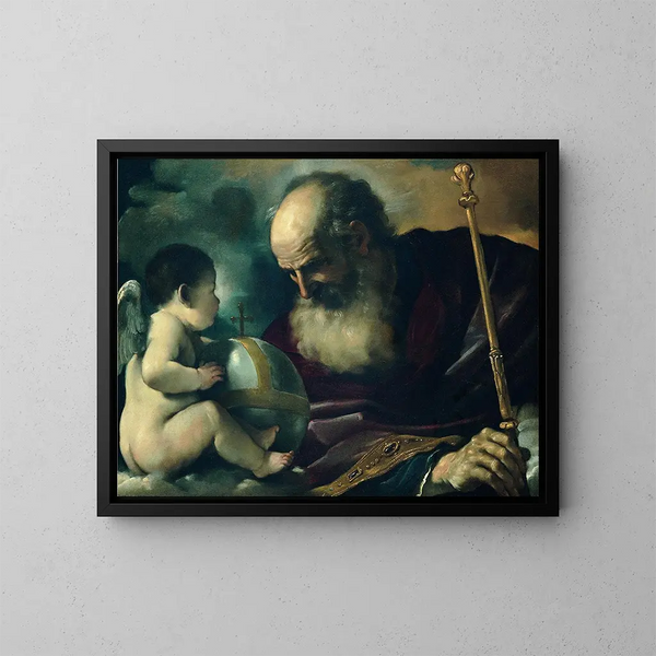 God the Father and an angel - Guercino — framed artwork on a wall