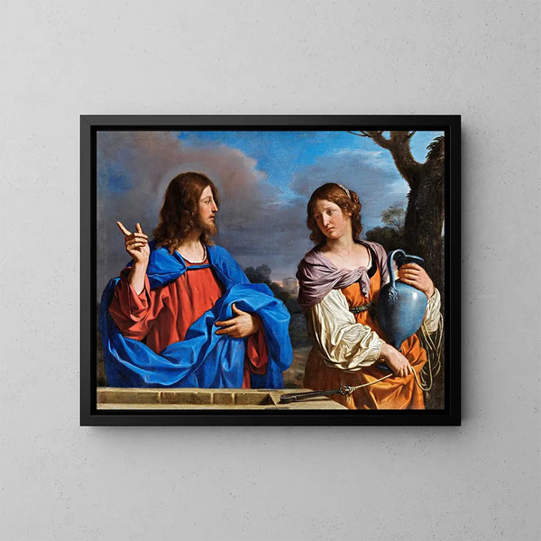 Jesus and the Samaritan at the well - Guercino — framed artwork on a wall