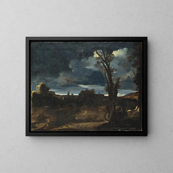 Paisaje a la luz de la luna - Guercino — cuadro enmarcado en la pared