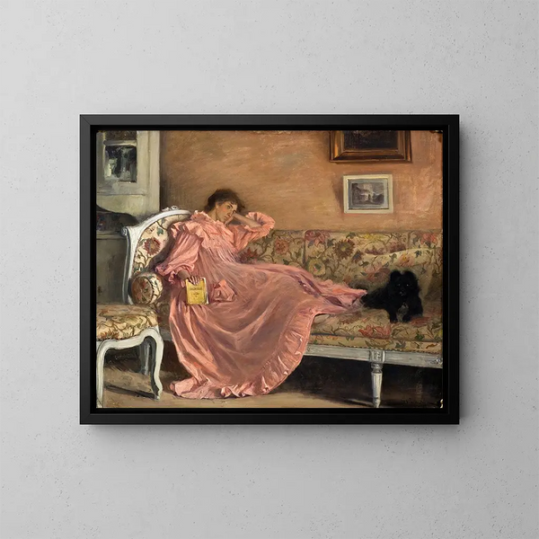 Carola sentada en el sofá - Gustaf Cederström — cuadro enmarcado en la pared
