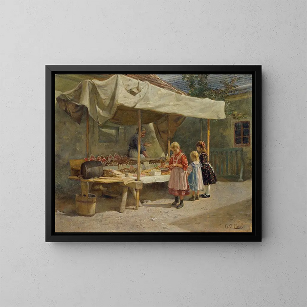 En el puesto de pan de jengibre - Gustav August Hessl — cuadro enmarcado en la pared