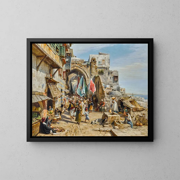 Procession in Jaffa - Gustav Bauernfeind — framed artwork on a wall