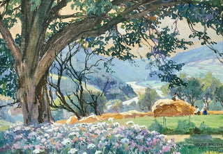Gustav Feith - Hay harvest and flowering shrubs near Persenbeug upon Danube river.webp