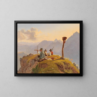 Gustav Reinhold - Hunters Resting at the Summit Scene in the Salzkammergut.webp