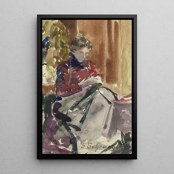 Portrait of the artist's woman - Gustav Schrägle — framed artwork on a wall