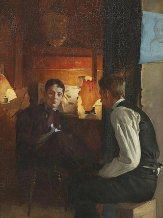Gustav Vermehren - Interir med to unge mnd lampelys.webp