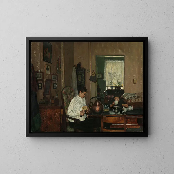 Desayuno I La madre y el hermano del artista - Gustav Wentzel — cuadro enmarcado en la pared