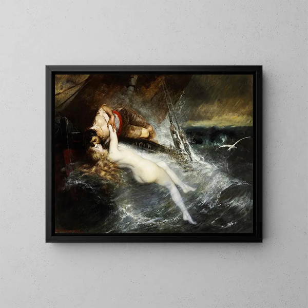The Kiss of the Mermaid - Gustav Wertheimer — framed artwork on a wall
