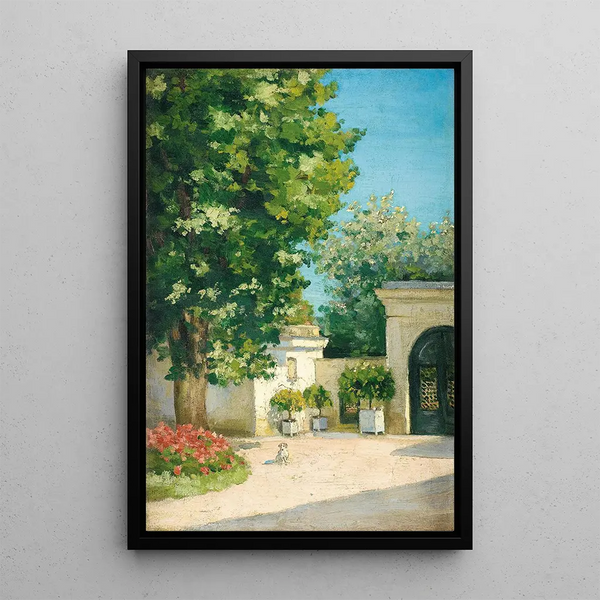 Yerres depuis l'Exdre, le porche de la demeure familiale - Gustave Caillebotte — framed artwork on a wall