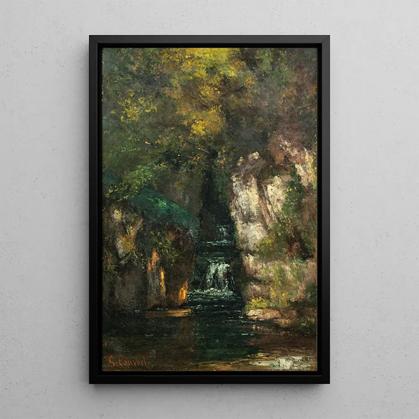 A waterfall near Ornans - Gustave Courbet — framed artwork on a wall