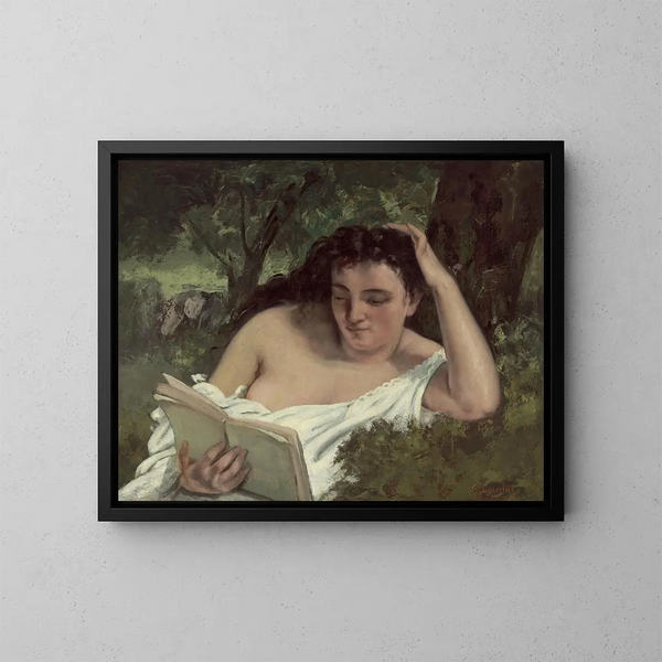 Una joven leyendo - Gustave Courbet — cuadro enmarcado en la pared