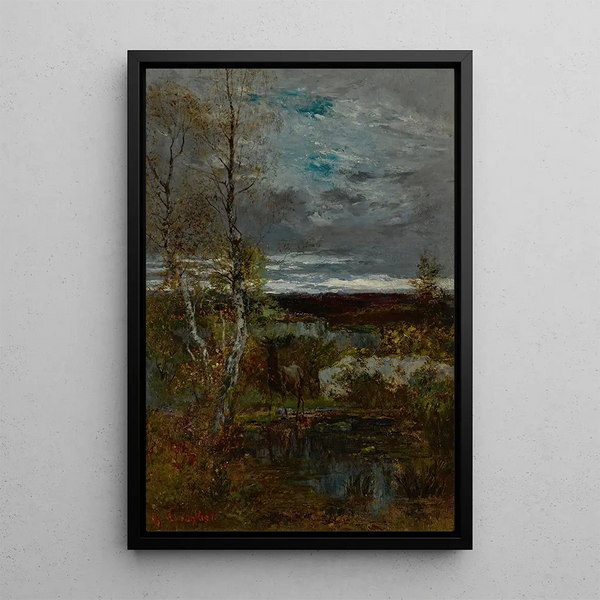 Ciervo en el estanque - Gustave Courbet — cuadro enmarcado en la pared