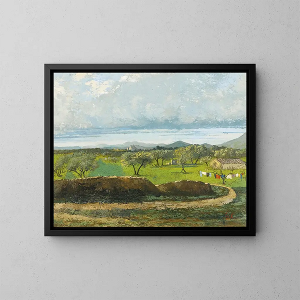 Paisaje con muro y huerto - Gustave Courbet — cuadro enmarcado en la pared
