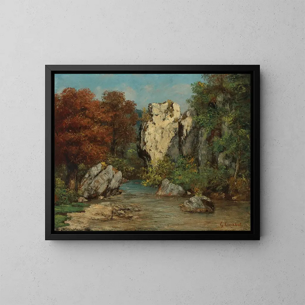 Paisaje con arroyo y roca - Gustave Courbet — cuadro enmarcado en la pared