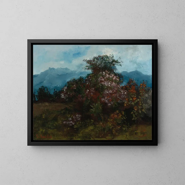 Paisaje con macizo florido - Gustave Courbet — cuadro enmarcado en la pared