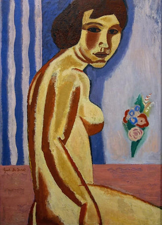 Gustave De Smet - Naked woman with flower bouquet.webp