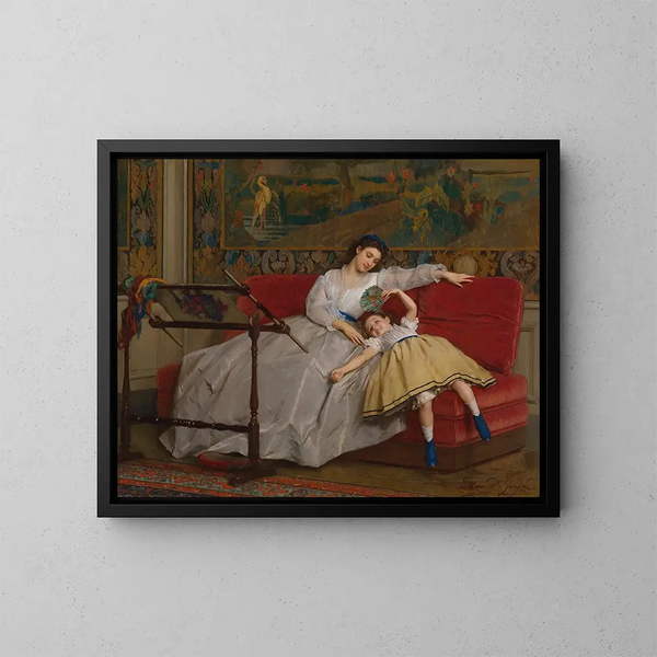 Madre con su joven hija - Gustave Léonard de Jonghe — cuadro enmarcado en la pared